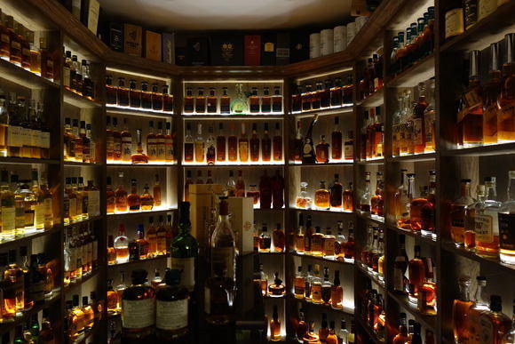 The whiskey cellar houses 600 bottles.