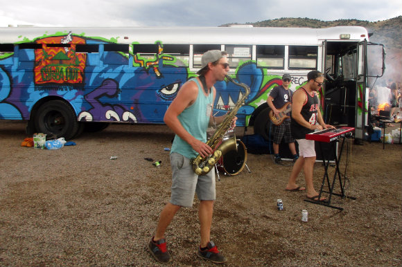 Breaking Spaces performs in the Red Rocks parking lot.