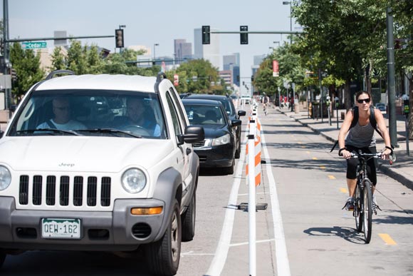 The new lane expands cycling access to South Broadway shops.