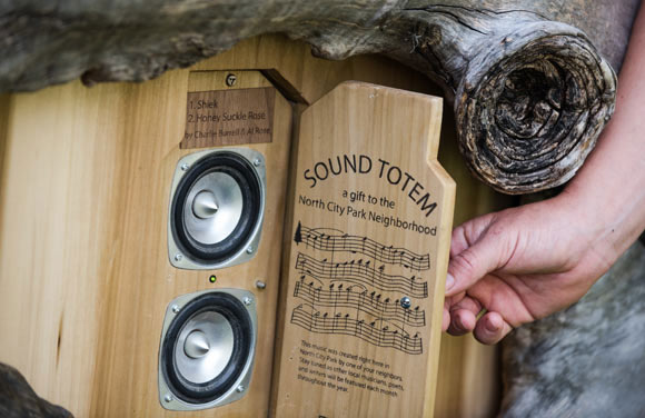 In 2014, artist Nikki Pike made trees sing when she installed a series of "sound totems."