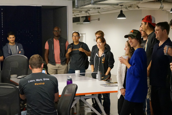 Students present during a web development class on Galvanize's Platte Street campus. 