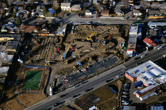 An aerial view of Del Corazon and Thriftway Pocket Park.