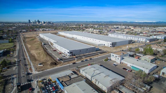 A drone shot of the Crossroads Commerce Park.