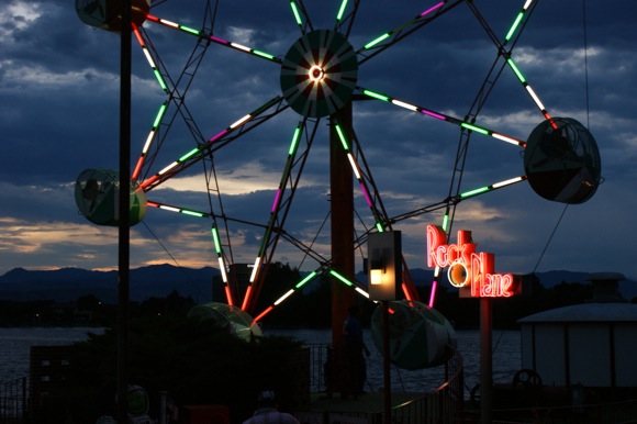 The Rock-O-Plane rocks at night.