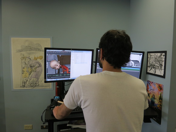 A CU Denver DAC student works on an animation cell.