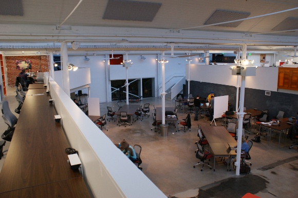 A view of Galvanize Golden Triangle's Atrium from above.