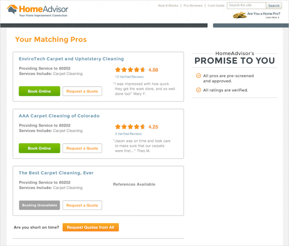 HomeAdvisor's Instant Booking listing.