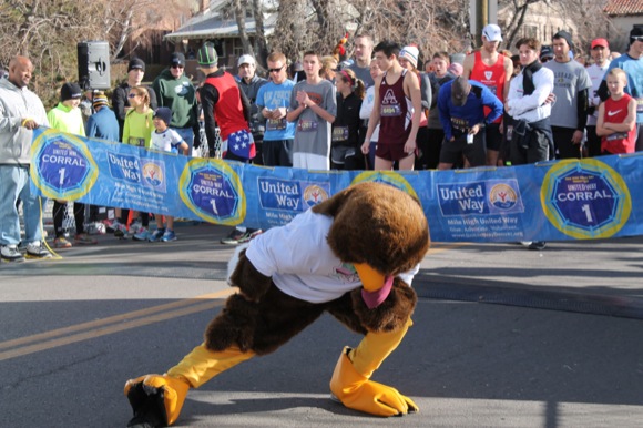 Gobbles stretching before the race.