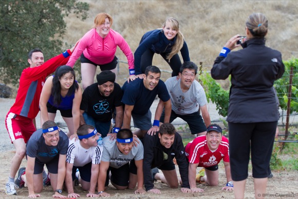 Andre Durand (lower right) is a big fan of fitness boot camps.